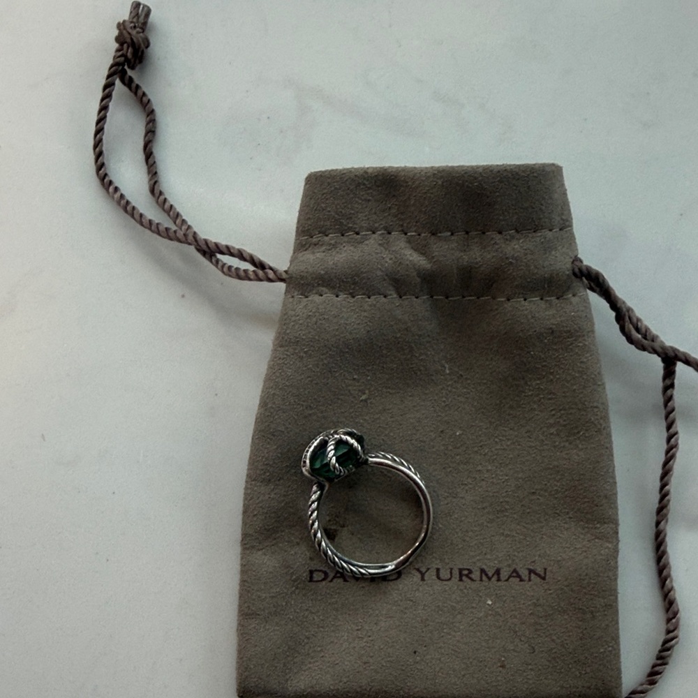 David Yurman Twisted Silver Ring with Emerald Stone